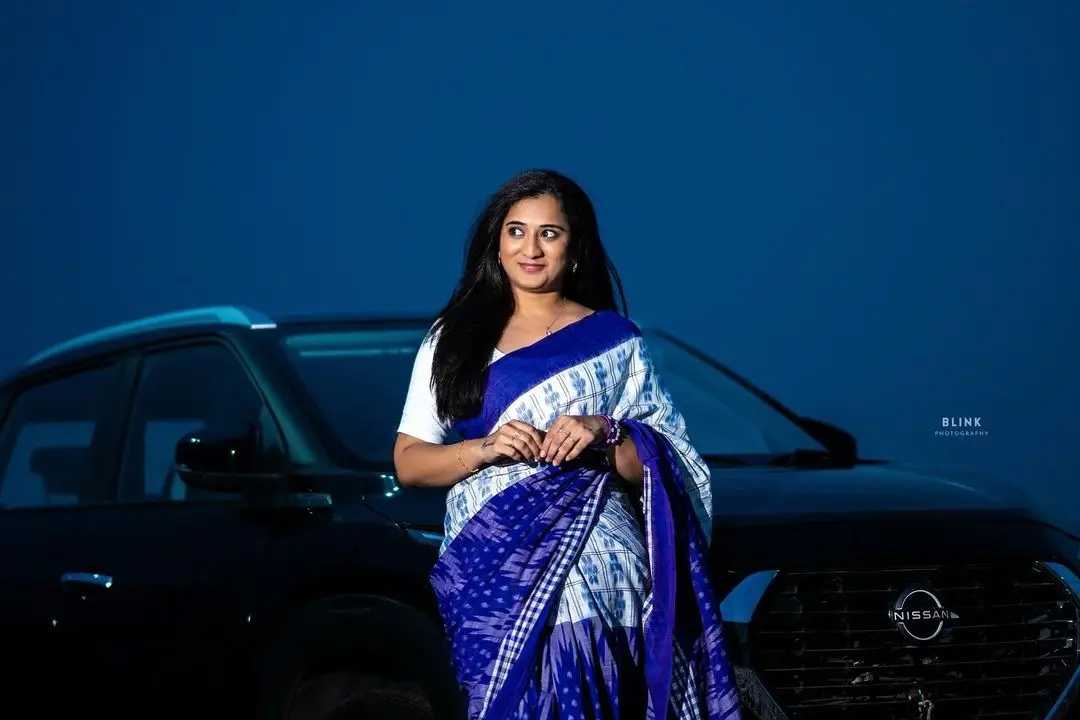 Telugu Actress Viraajita in Beautiful Jewellery Blue Saree Blouse